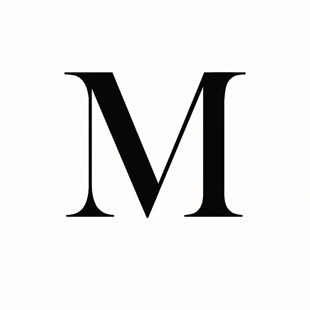 Mind in Motion podcast logo — minimalist black letter M with ExNTER signature beneath.